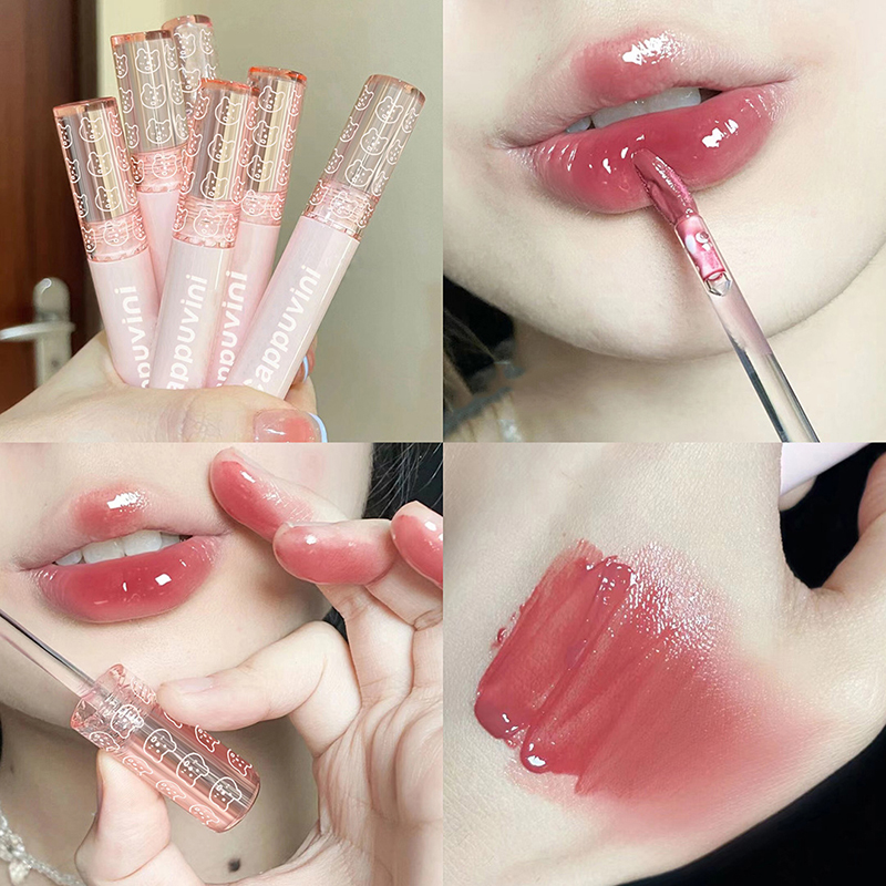 Lip Tint Korean - ลิปกลอสเนื้อฉ่ำวาวสีแดงเชอร์รี่เกาหลี กันน้ำ ติดทนนาน สีนู้ดน้ำตาลใส ให้ลุคปากอวบอิ่ม